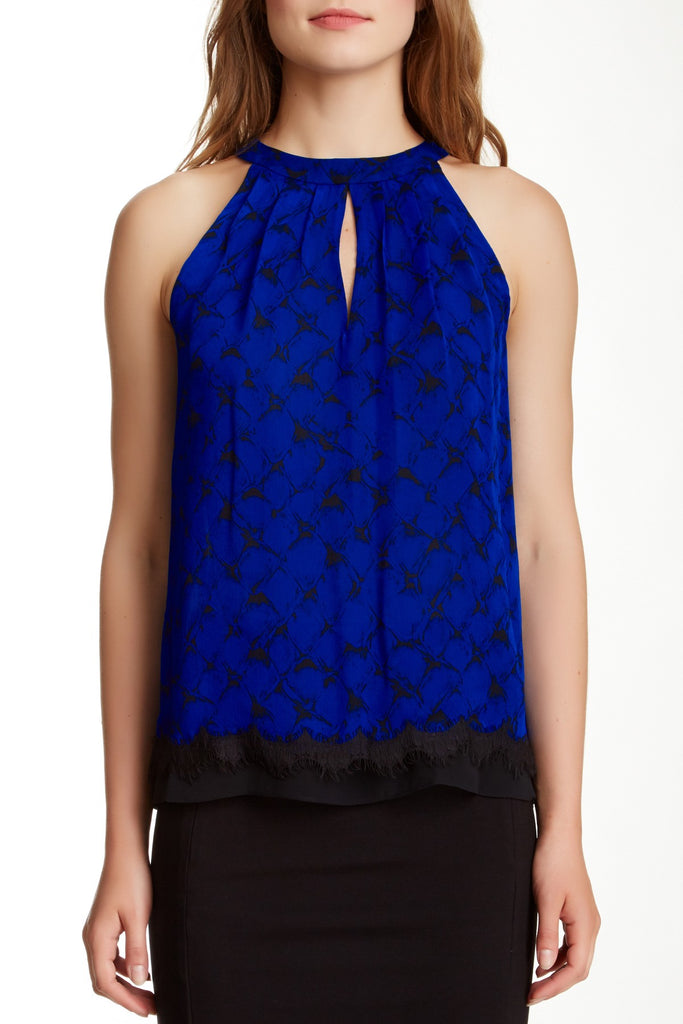 DVF Diane von Furstenberg Parvati Sleeveless Silk Blouse, Alligator Blue Diamond