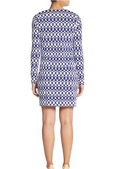 DVF Reina Long-Sleeve Jersey Tunic Dress, Diamond Collage, Purple/White