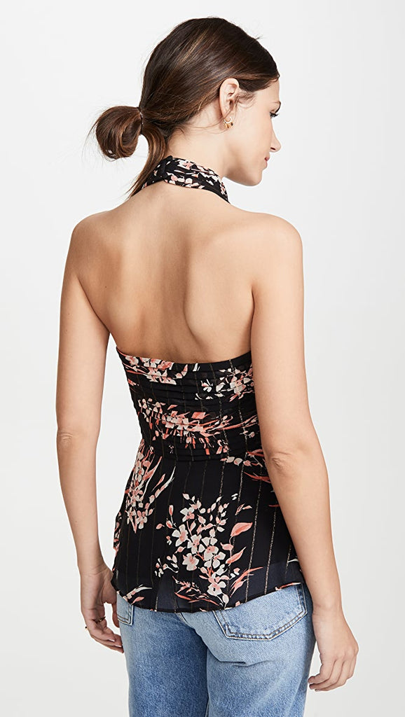 Joie 'Damein' Twist-Front Printed Silk Halter Top, Caviar