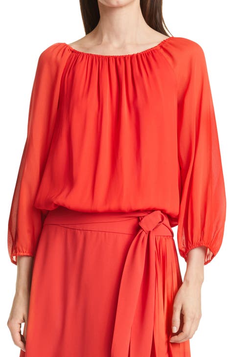 Alice + Olivia 'Alta' Blouson-Sleeve Top, Bright Poppy