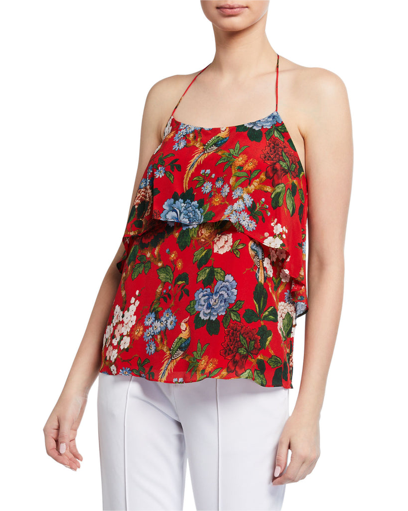 Alice + Olivia Marybeth Chinoiserie Print Silk Halter Top, Ruby