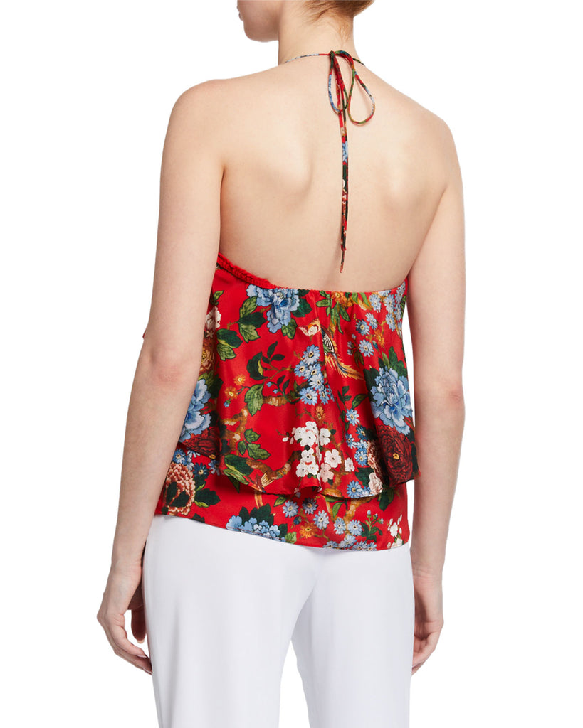 Alice + Olivia Marybeth Chinoiserie Print Silk Halter Top, Ruby