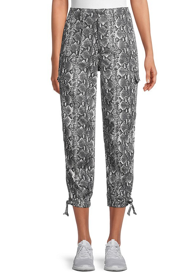 Alice + Olivia Snake-Print Cropped Cargo Pants, Black/White