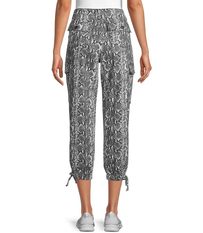 Alice + Olivia Snake-Print Cropped Cargo Pants, Black/White