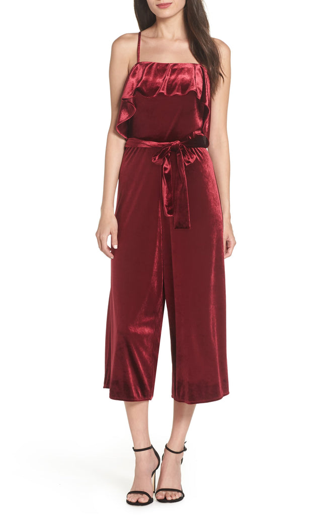 Avec Les Filles Cropped Velvet Jumpsuit, Wine