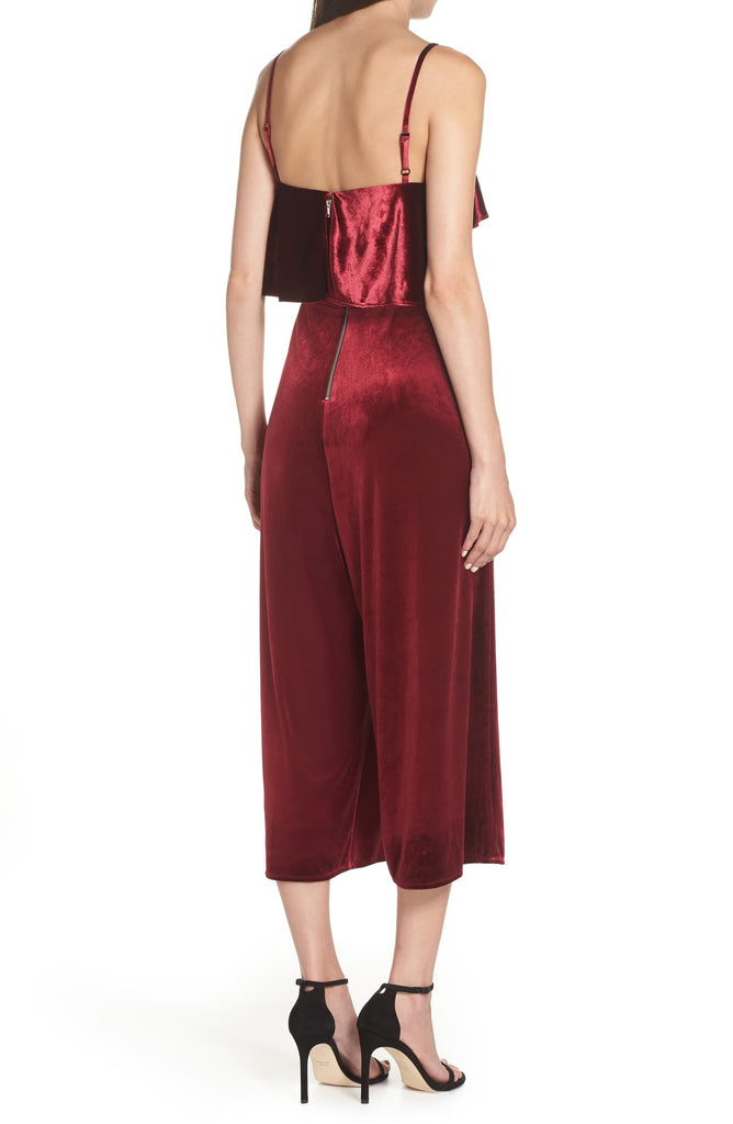 Avec Les Filles Cropped Velvet Jumpsuit, Wine