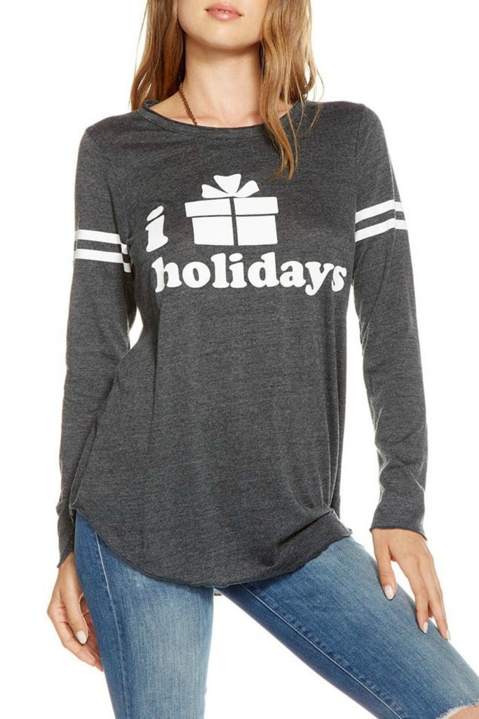 Chaser "I Love Holidays" Long Sleeve Baseball Tee, Grey/White