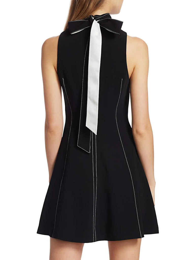 CINQ À SEPT 'Angie' Top-Stitch Sleeveless Dress, Black/Ivory