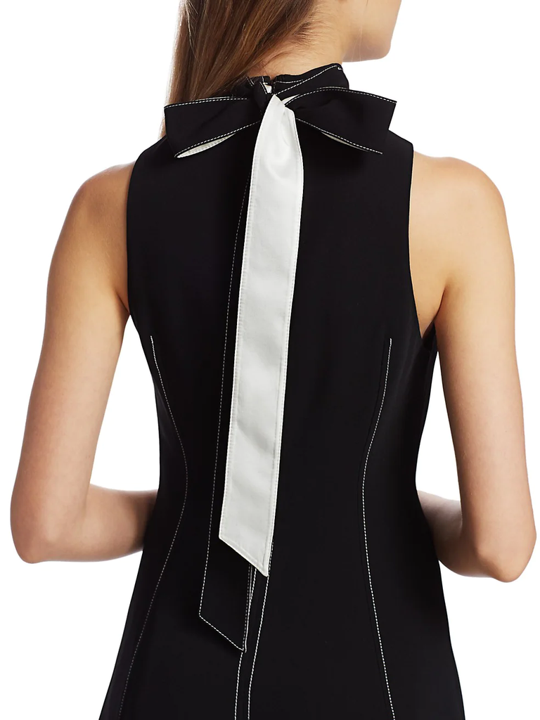 CINQ À SEPT 'Angie' Top-Stitch Sleeveless Dress, Black/Ivory
