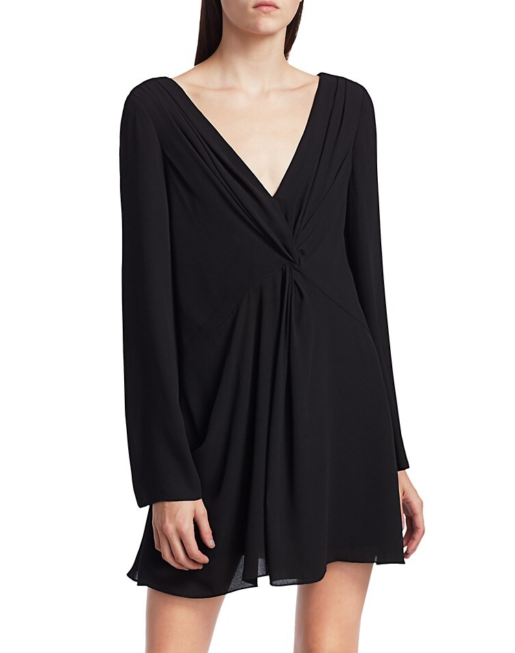 CINQ À SEPT 'Cecil' Twist-Front Crepe Dress, Black