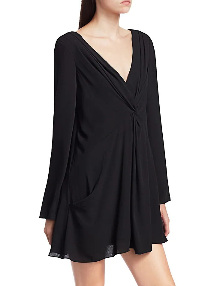 CINQ À SEPT 'Cecil' Twist-Front Crepe Dress, Black