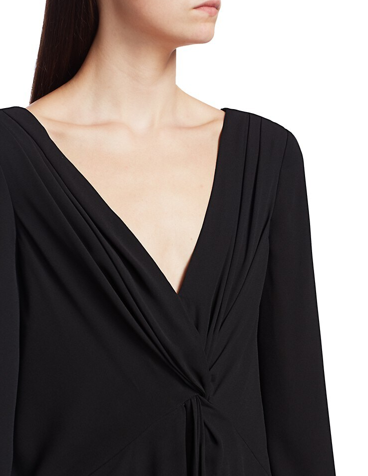 CINQ À SEPT 'Cecil' Twist-Front Crepe Dress, Black