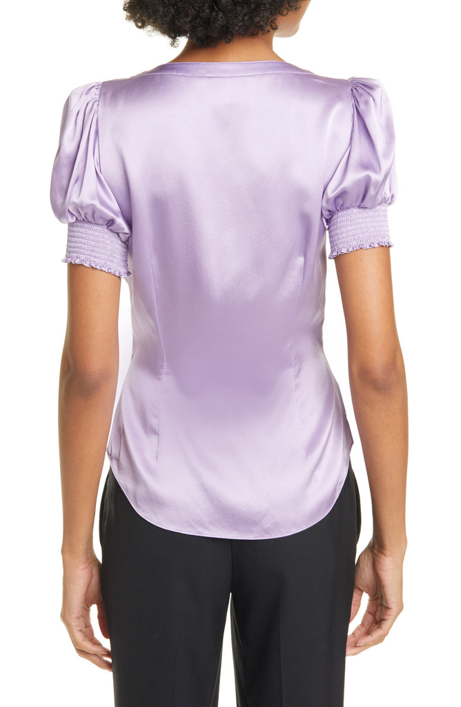 Cinq a Sept 'Eugenia' Ruched Short Sleeve Silk Top, Lavender Mist