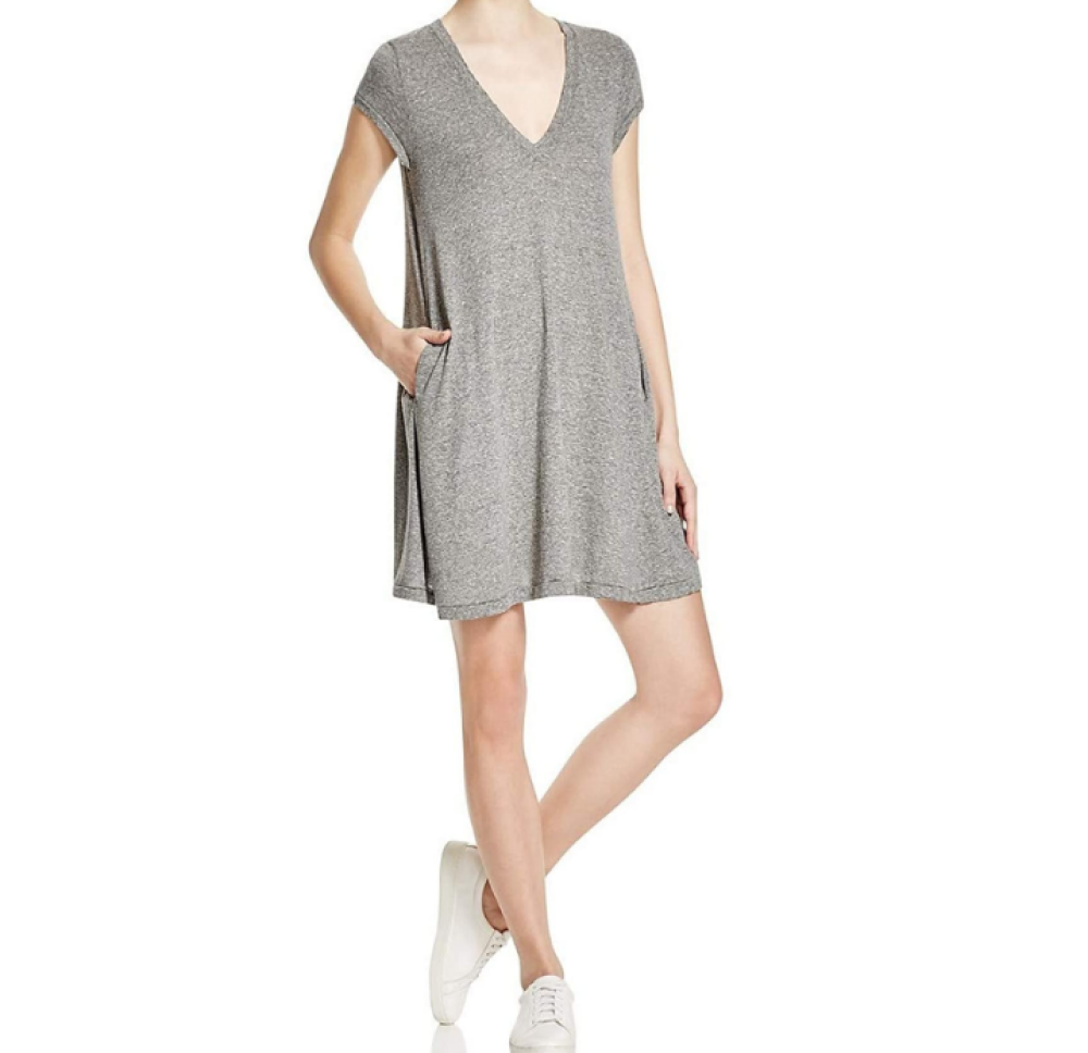 Current/Elliott V-Neck Trapeze Tee Shirt Dress, Heather Grey