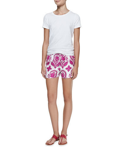 DVF 'Benan' Indian Brocade Printed Silk Shorts, Magenta/White