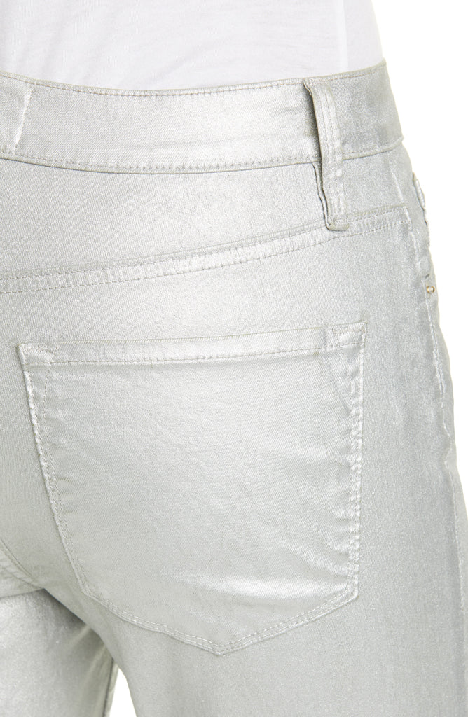 FRAME Ali Metallic High Rise Ankle Crop Skinny Jeans, Silver