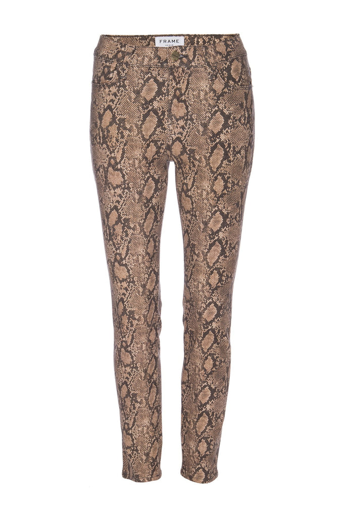 FRAME Le High Waisted Coated Python Skinny Jeans, Tan