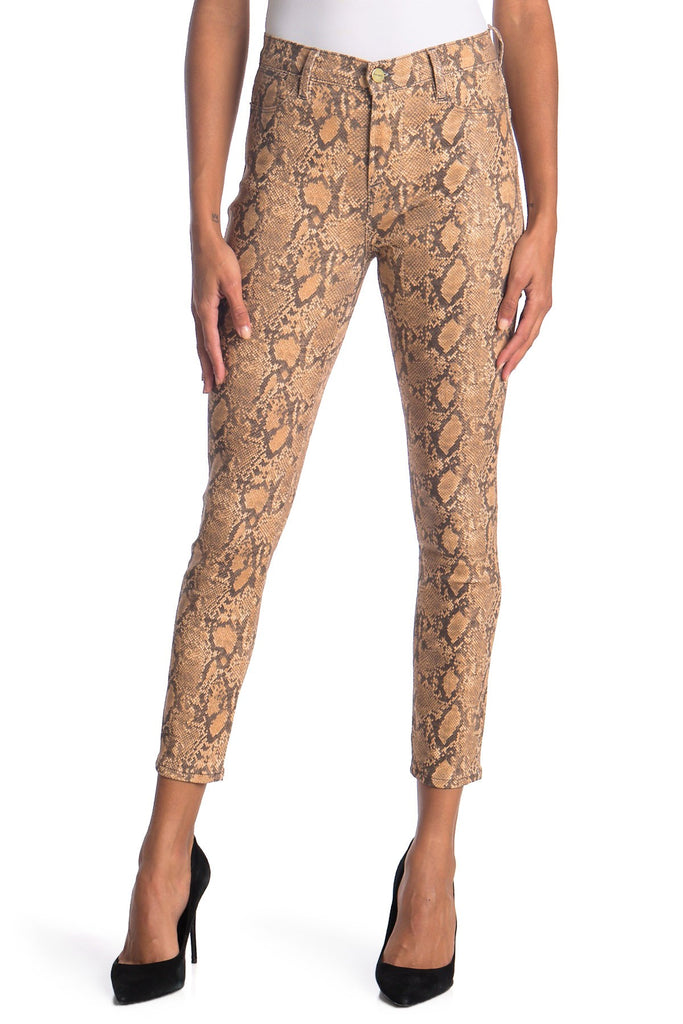 FRAME Le High Waisted Coated Python Skinny Jeans, Tan