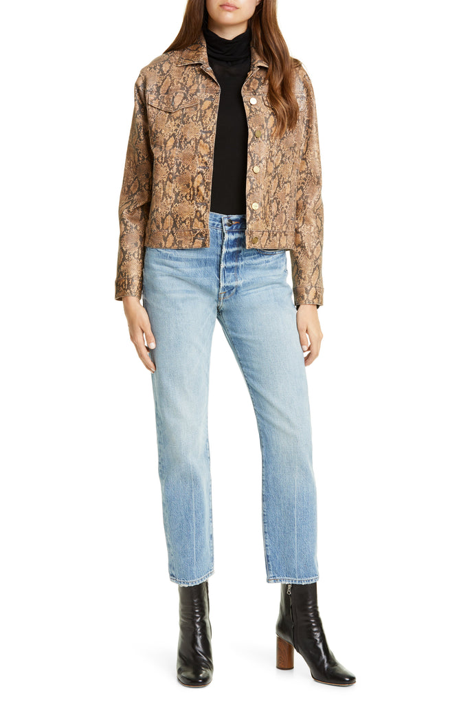 FRAME Le Vintage Python Print Coated Denim Jacket, Tan/Brown
