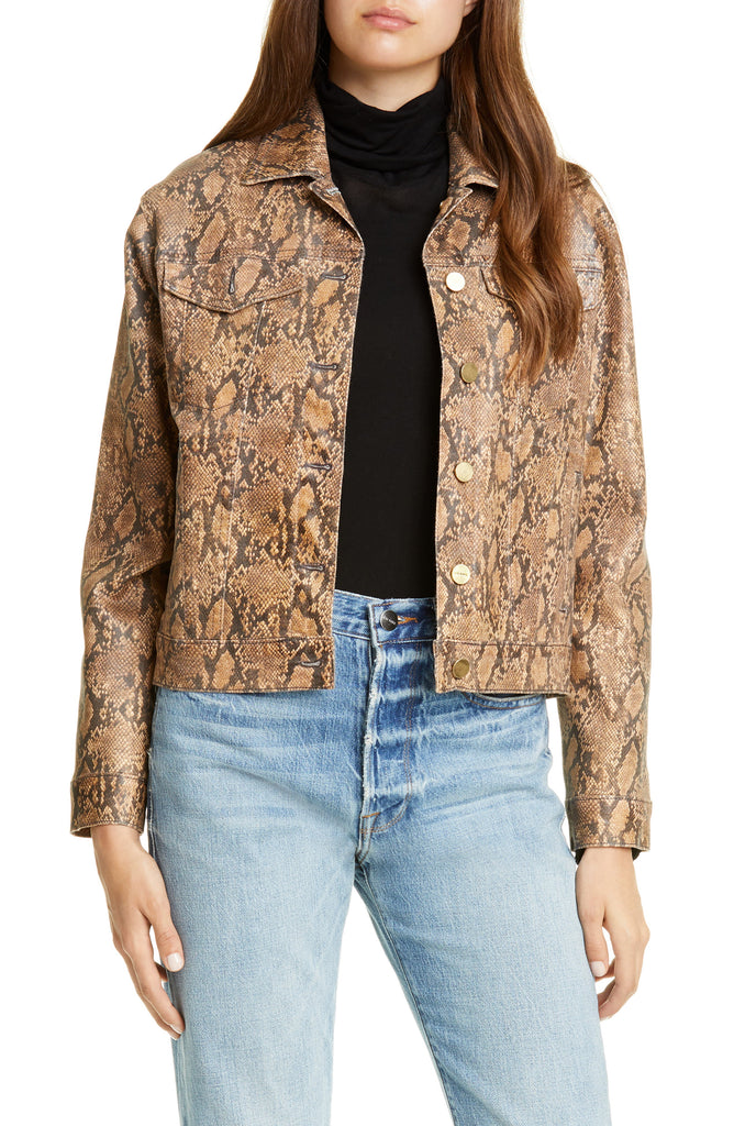 FRAME Le Vintage Python Print Coated Denim Jacket, Tan/Brown