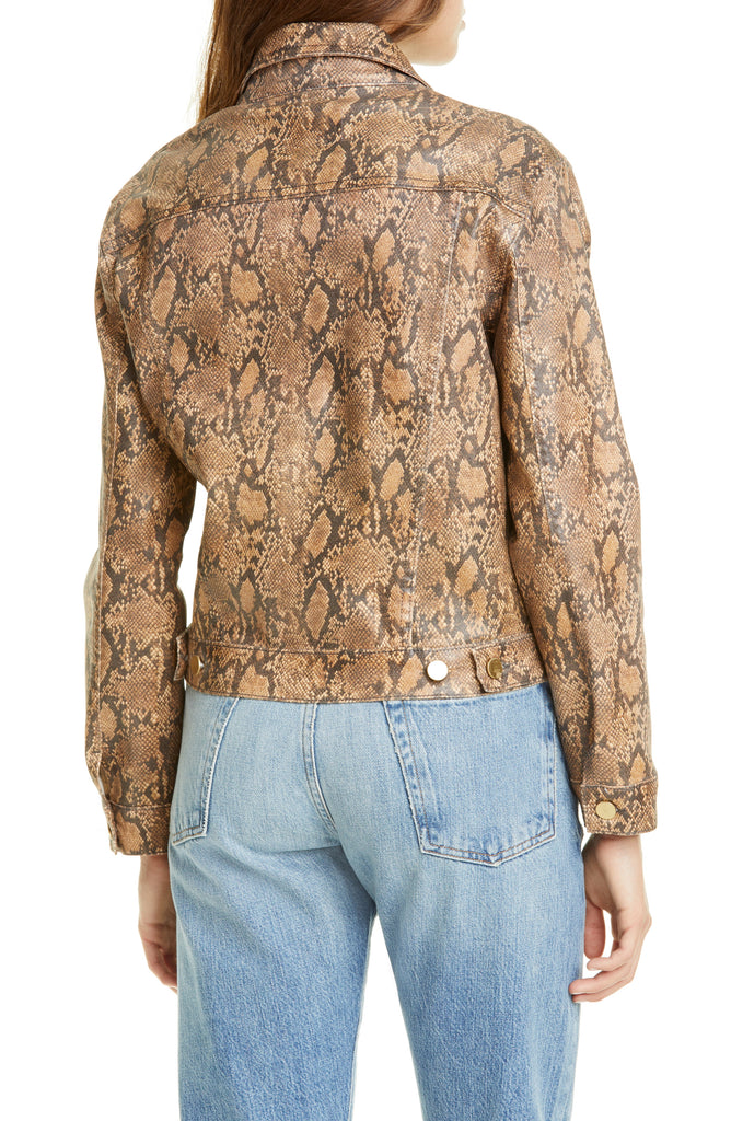FRAME Le Vintage Python Print Coated Denim Jacket, Tan/Brown