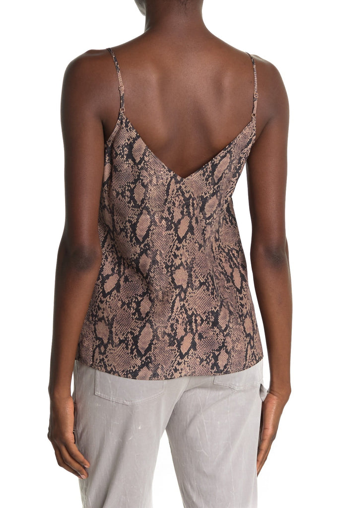 FRAME Silk Snake-Print Sleeveless Classic Cami Top, Chocolate
