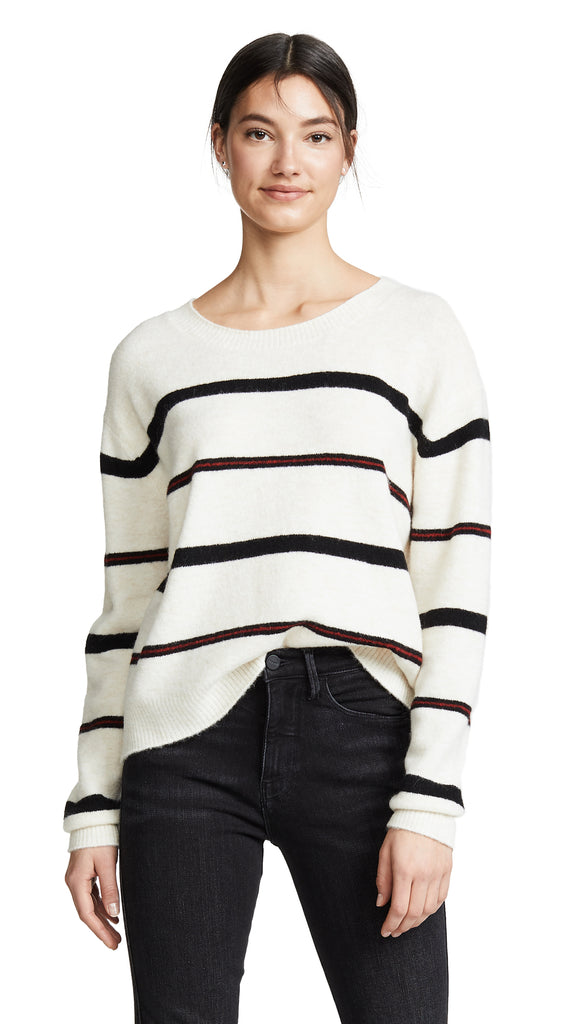 FRAME Slouchy Striped Crew Neck Sweater, Off-White Multi