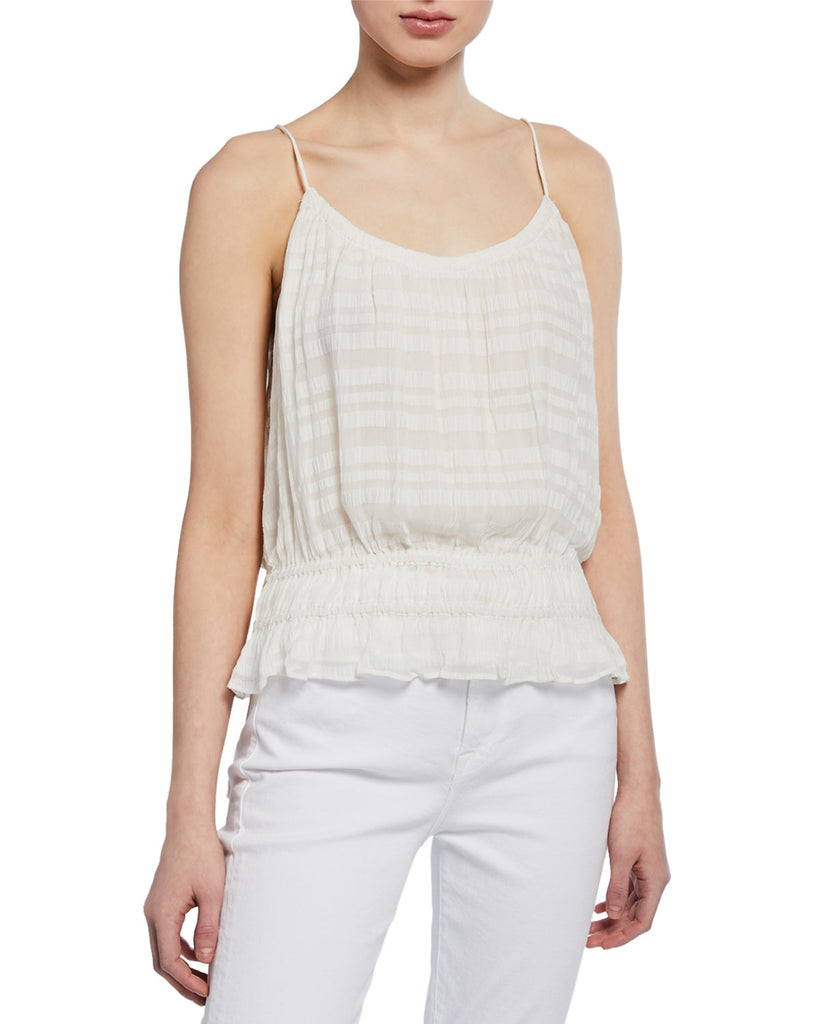 FRAME Tonal-Stripe Smocked Scoop Neck Top, Off-White