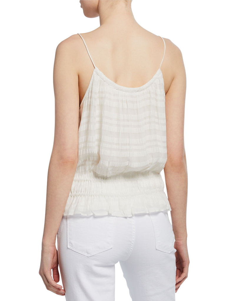 FRAME Tonal-Stripe Smocked Scoop Neck Top, Off-White