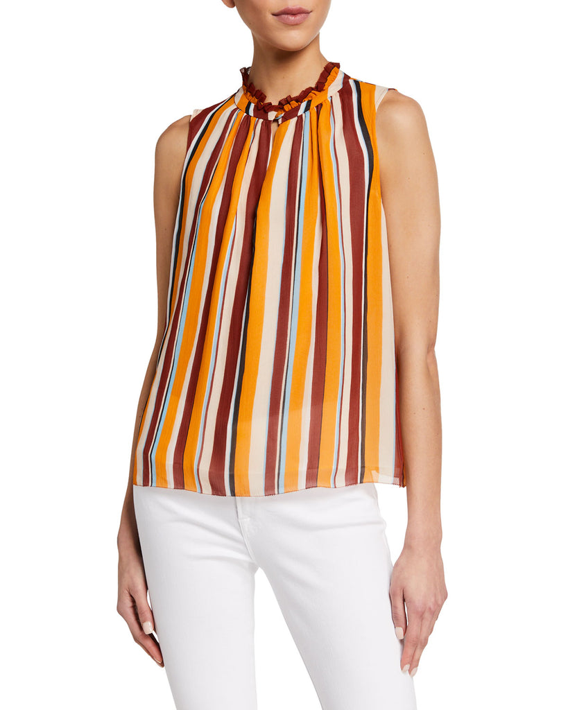 FRAME Sleeveless Striped Silk Raglan Top, Sunrise Multi