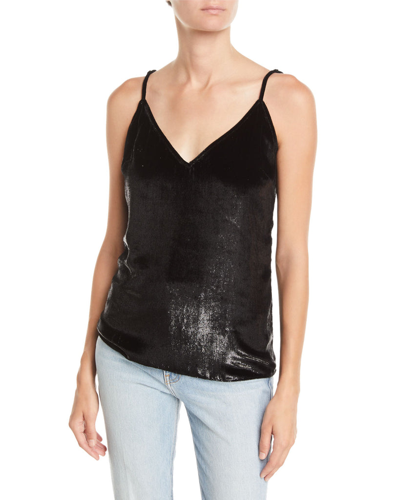 FRAME Sleeveless Velvet Shimmer Cami Top, Noir Black