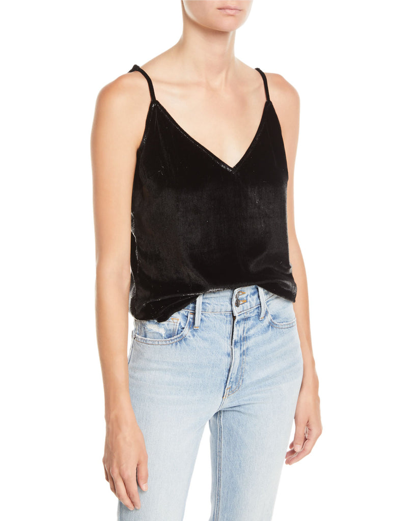 FRAME Sleeveless Velvet Shimmer Cami Top, Noir Black