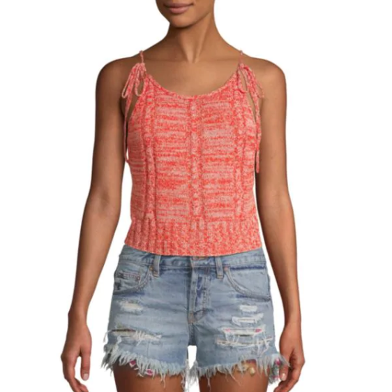 Free People Bombshell Open-Knit Tank Sweater, Capri Orange