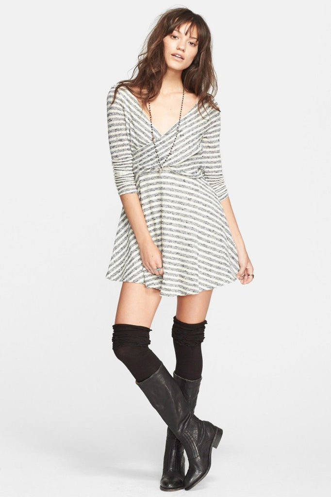 Free People Striped Knit Maverick Dress, Ivory/Black Marl