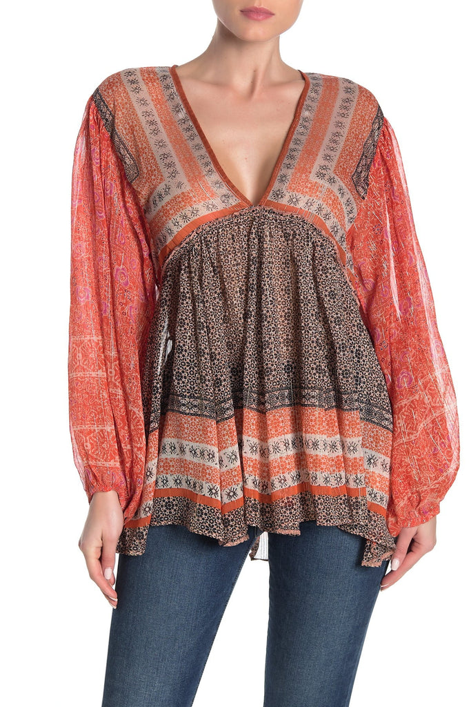 Free People Aliyah Printed Tunic Top, Black Combo