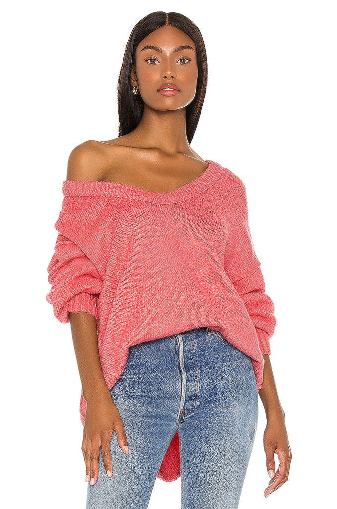 Free People Brookside Oversized Tunic Sweater, Pink Lightning
