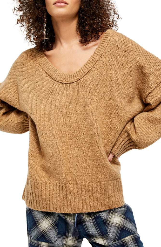 Free People Brookside Oversized Tunic Sweater, Desert Camel Tan