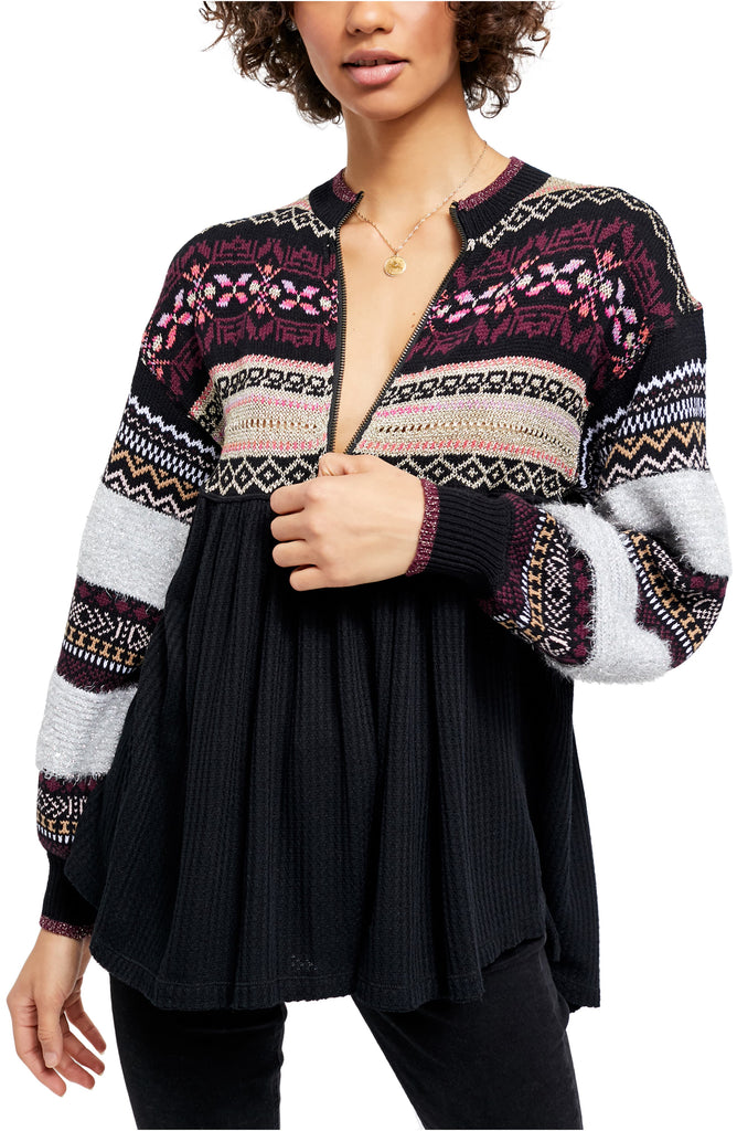 Free People Cozy Cottage Swing Hem Sweater, Black