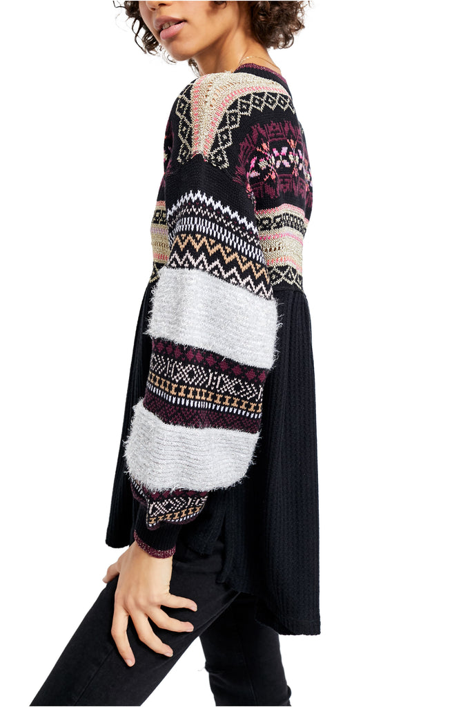 Free People Cozy Cottage Swing Hem Sweater, Black