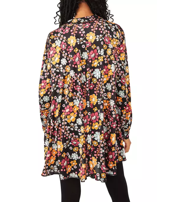 Free People "Daisy Jane" Long-Sleeve Mini Dress, Black Multi