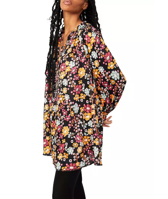 Free People "Daisy Jane" Long-Sleeve Mini Dress, Black Multi