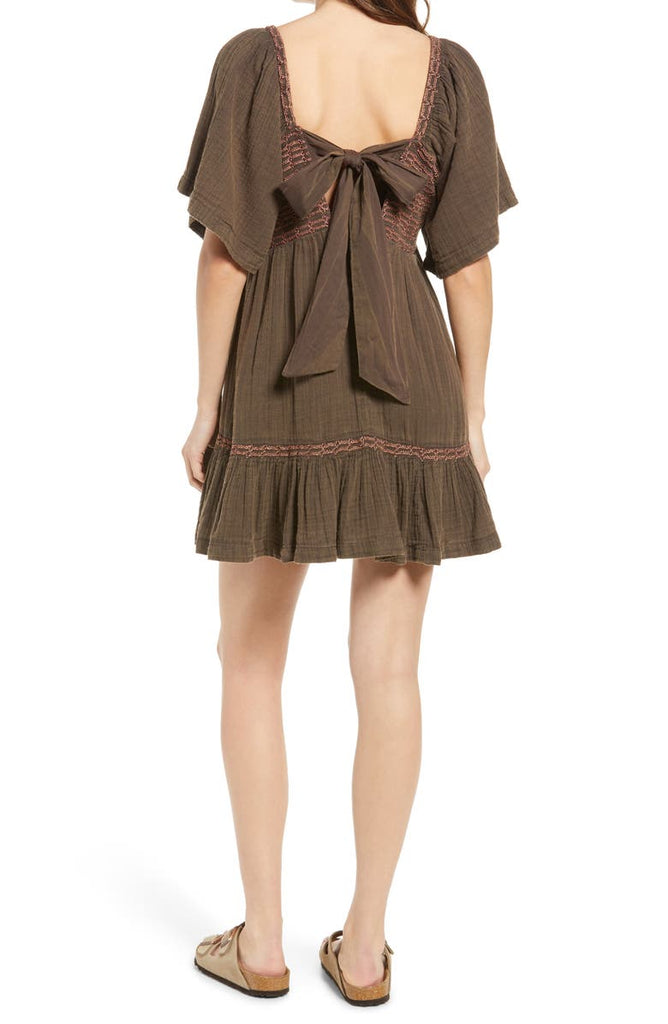 Free People "Easy to Love" Cotton Mini Dress, Espresso Beans