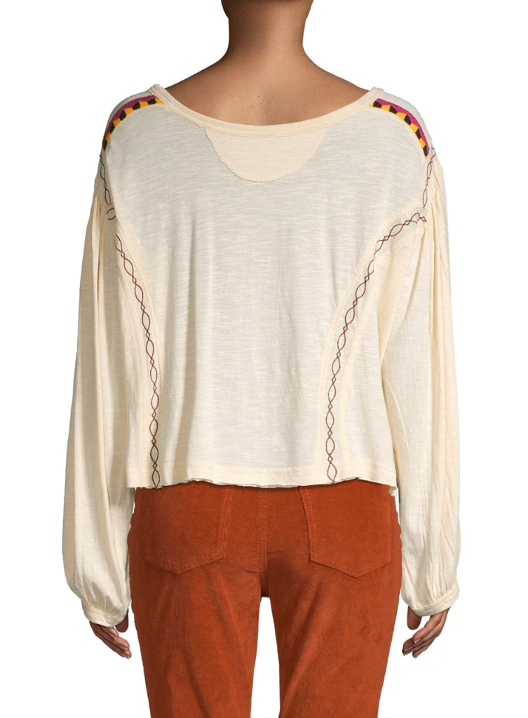 Free People Hand Me Down Embroidered Top, Ivory Combo