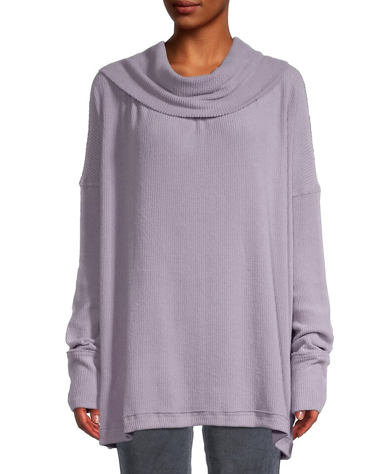 Free People 'Juicy' Ribbed Cowl-Neck Top, Purple Smoke