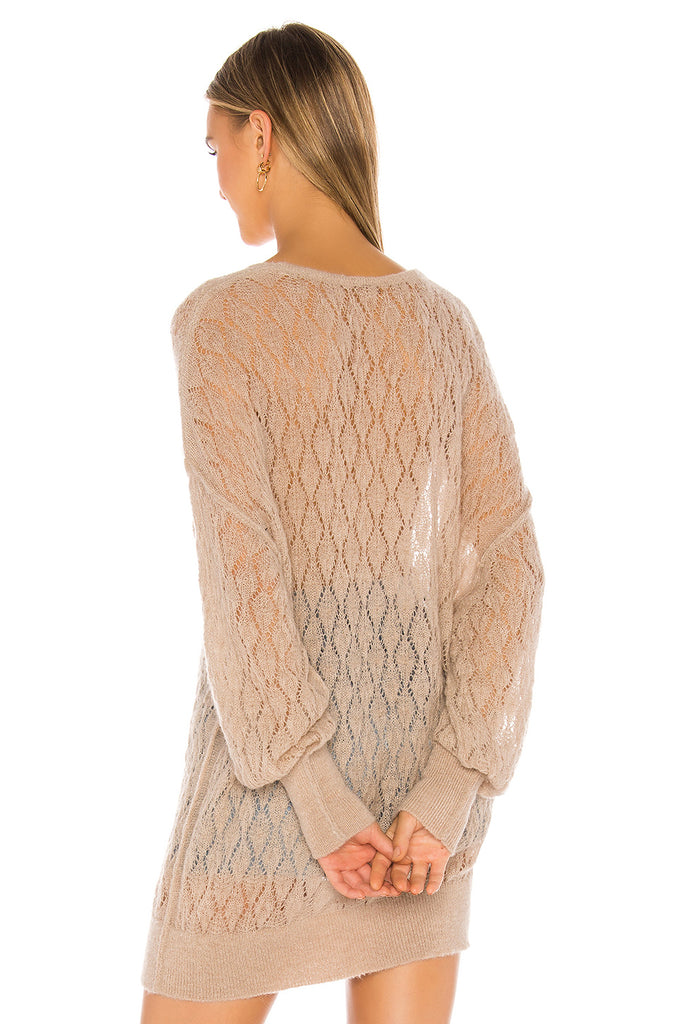 Free People 'Say Hello' Oversize Open-Knit Tunic Sweater, Taupe