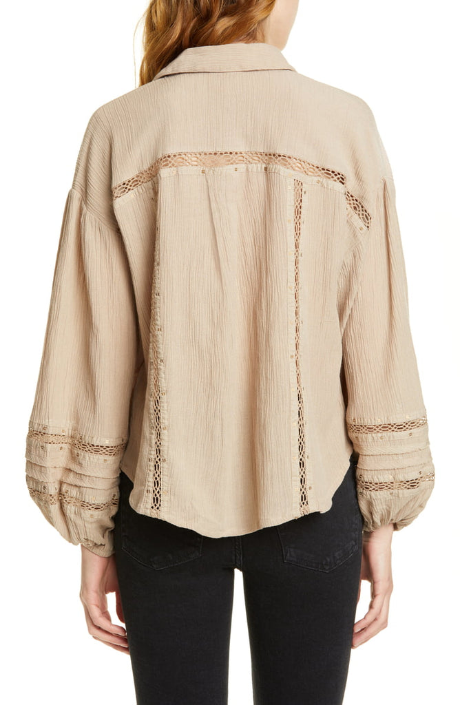 Free People Summer Stars Button Front Gauzey Top, Stone
