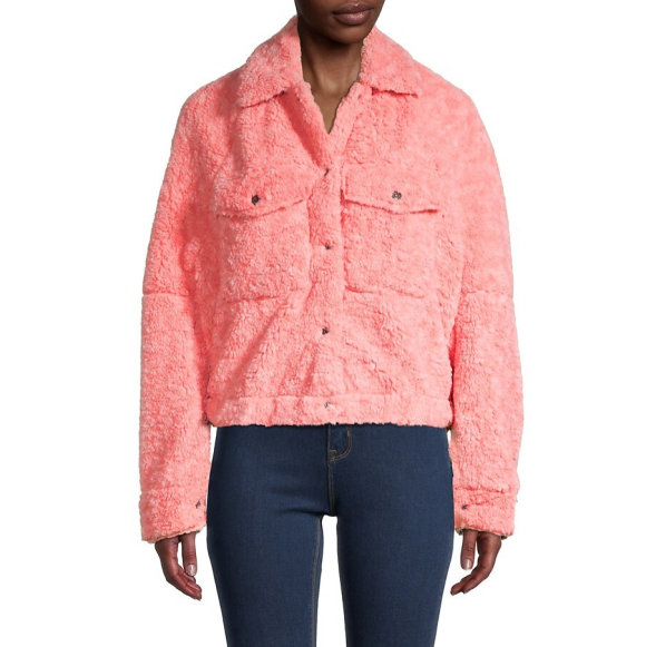 Free People 'Teddy' Faux Fur Swing Jacket, Melon