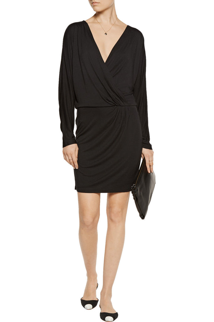 Haute Hippie Wrap-Effect Modal Mini-Dress, Black