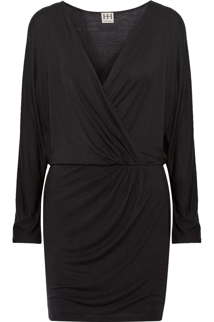 Haute Hippie Wrap-Effect Modal Mini-Dress, Black