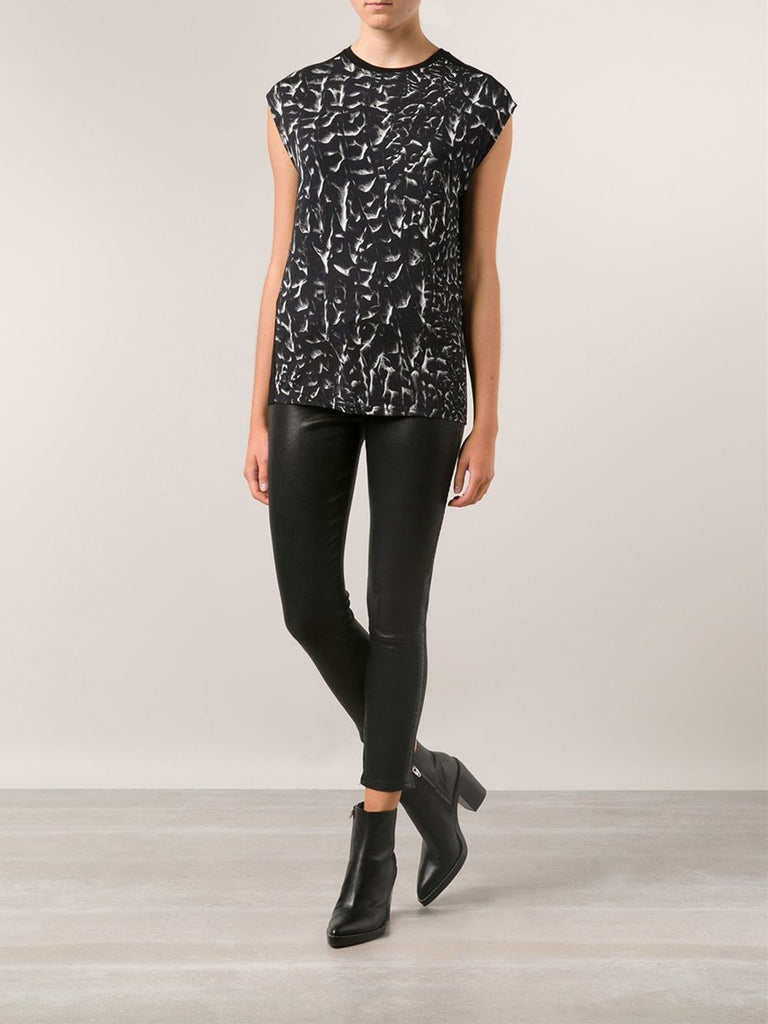 Helmut Lang Strata Print Jersey Sleeveless Top, Black/Grey